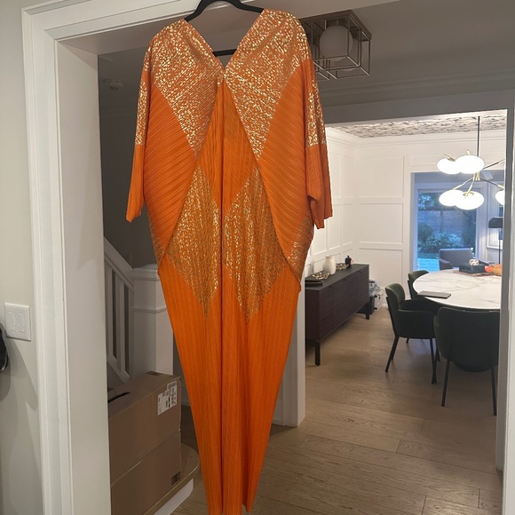 NWOT KATE HEWKO - Orange / Gold Leopard Geometric Glam Dress -One Size Fits Most - Picture 9 of 16